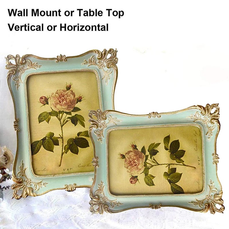 CISOO 5x7 Vintage Picture Frame Antique Ornate Blue Photo Frame, for Table Top and Wall Display, Decorative Floral Design Retro Home Decor, Photo Gallery Art - Image 4